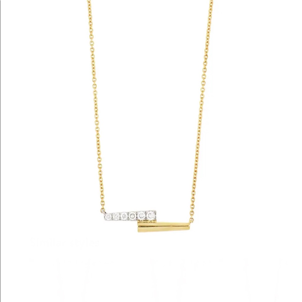 18k Yellow Solid Gold Diamond Double Bar Necklace